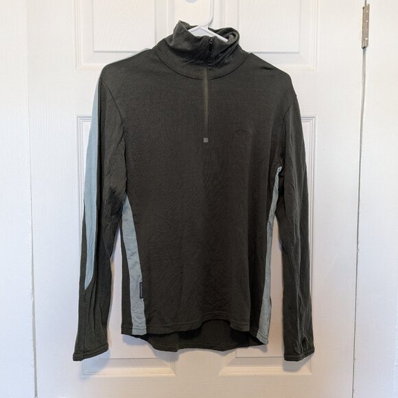 Icebreaker Bodyfit 260 Merino Wool 1/4 Zip Sweater Womens Large Green Mock Neck - Picture 1 of 9